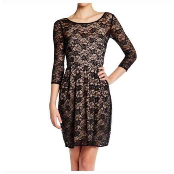 Betsey Johnson Black Lace Dress Floral Sequin Size 4 Illusion Whimsygoth NEW - Picture 1 of 14